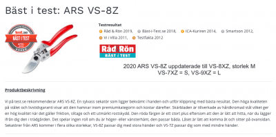 Zoom bild av ARS Pro sekatör bäst i test